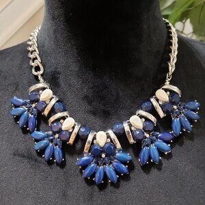 New York Gold Tone & Blue Beaded Teardrop Statement Fashion Jewellery Necklace